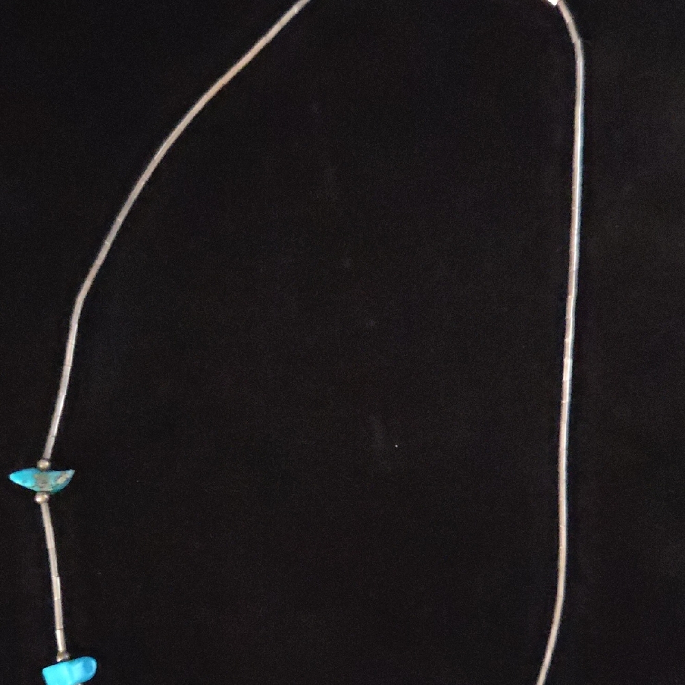 Vintage Navajo Turquoise Nugget Liquid Silver Necklace w/ Screw Closure